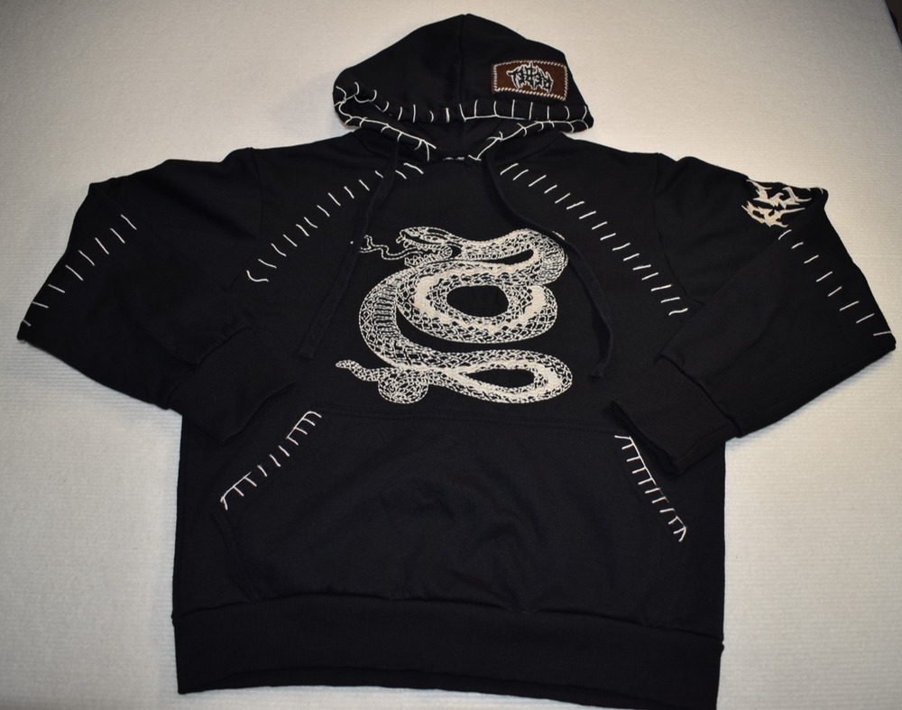 Rebel Vengeance Black Snake Embroidered Pullover Hoodie Men's Size Small